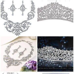 Wedding Accessories including Tiara and Necklace & Earrings Set.